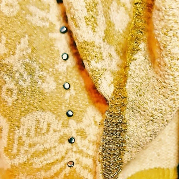 ANTHROPOLOGIE MOTH Mustard Yellow Floral Studded Wool Jacquard Knit Skirt size S - Picture 11 of 12